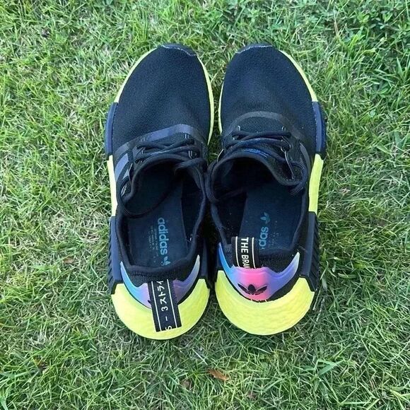 Adidas NMD R1 Core Black Pulse Yellow Blue Boost Shoes - Picture 7 of 11